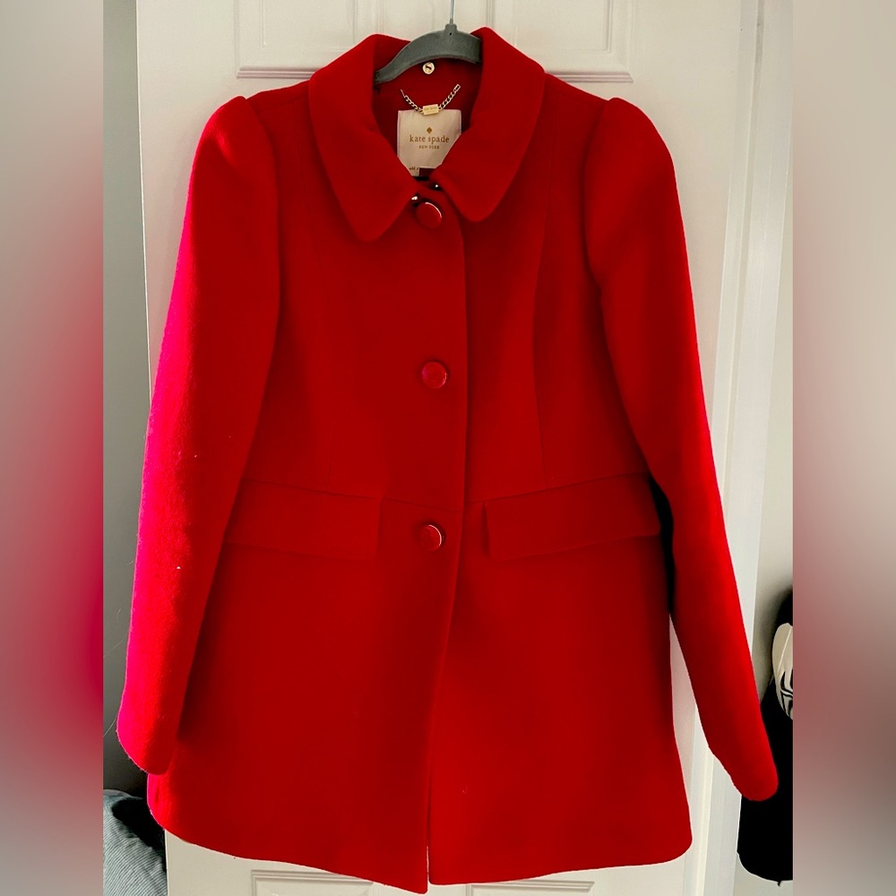 Kate Spade size medium red coat. Faux fur collar can be removed